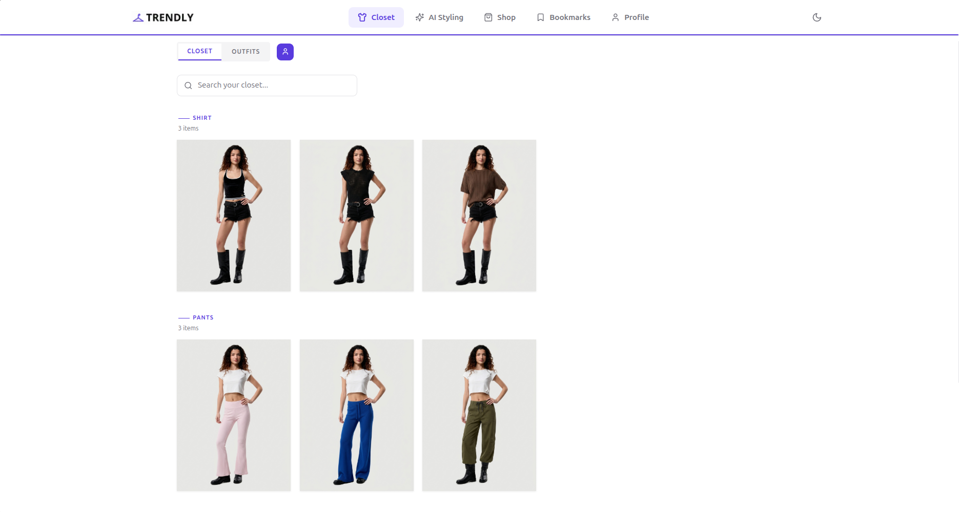 Trendly digital closet in the browser