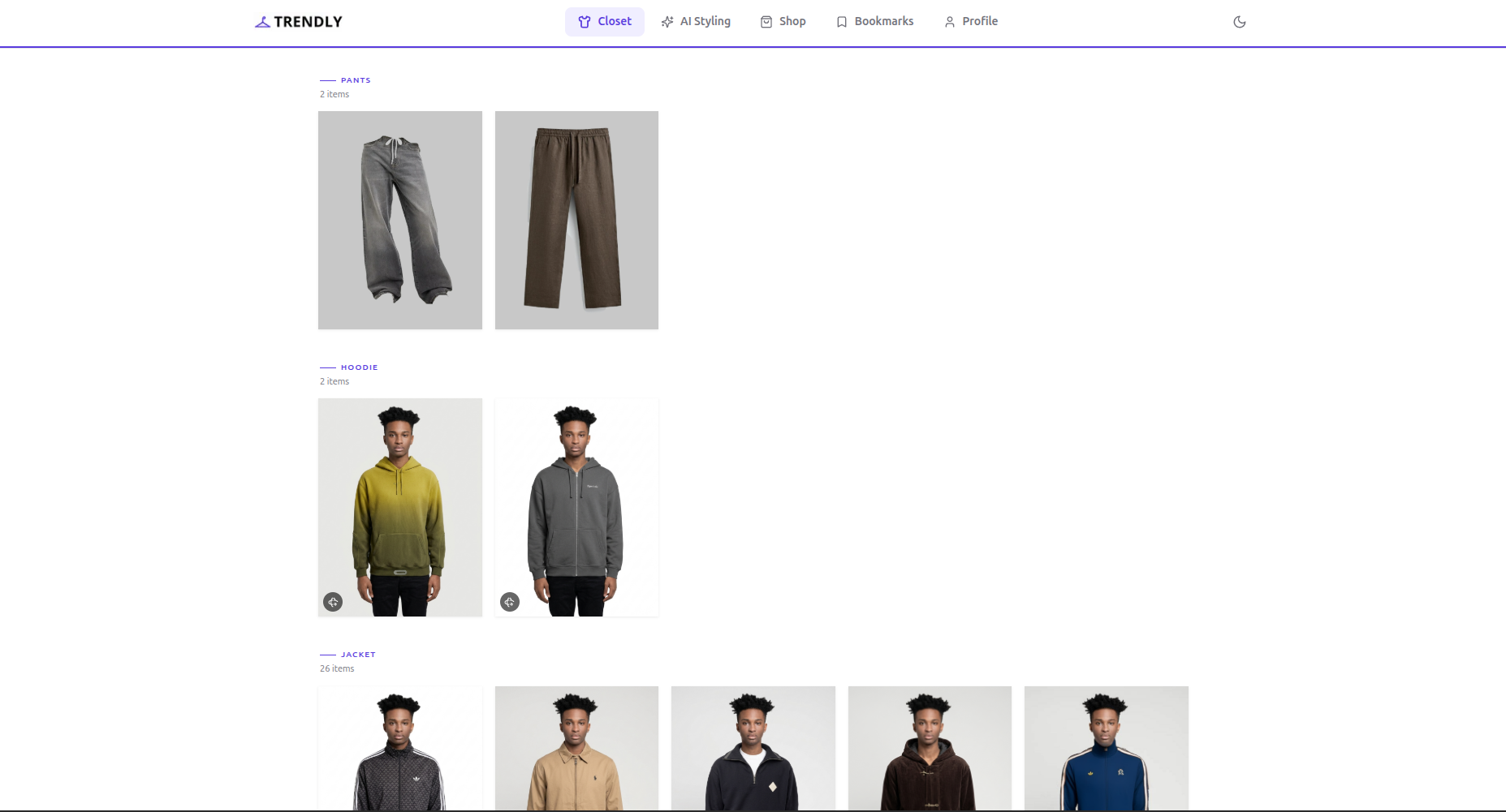 Trendly digital closet in the browser