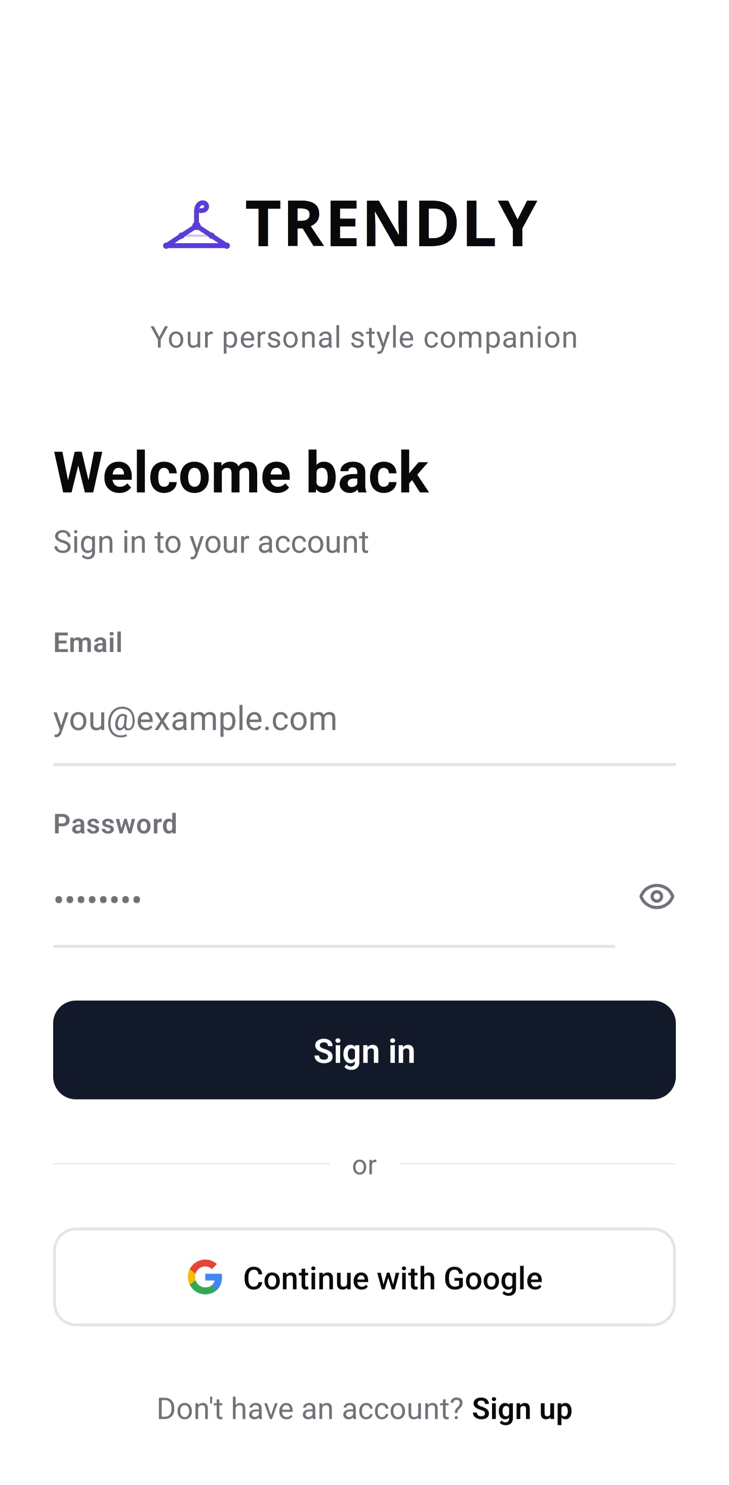 Sign Up screenshot
