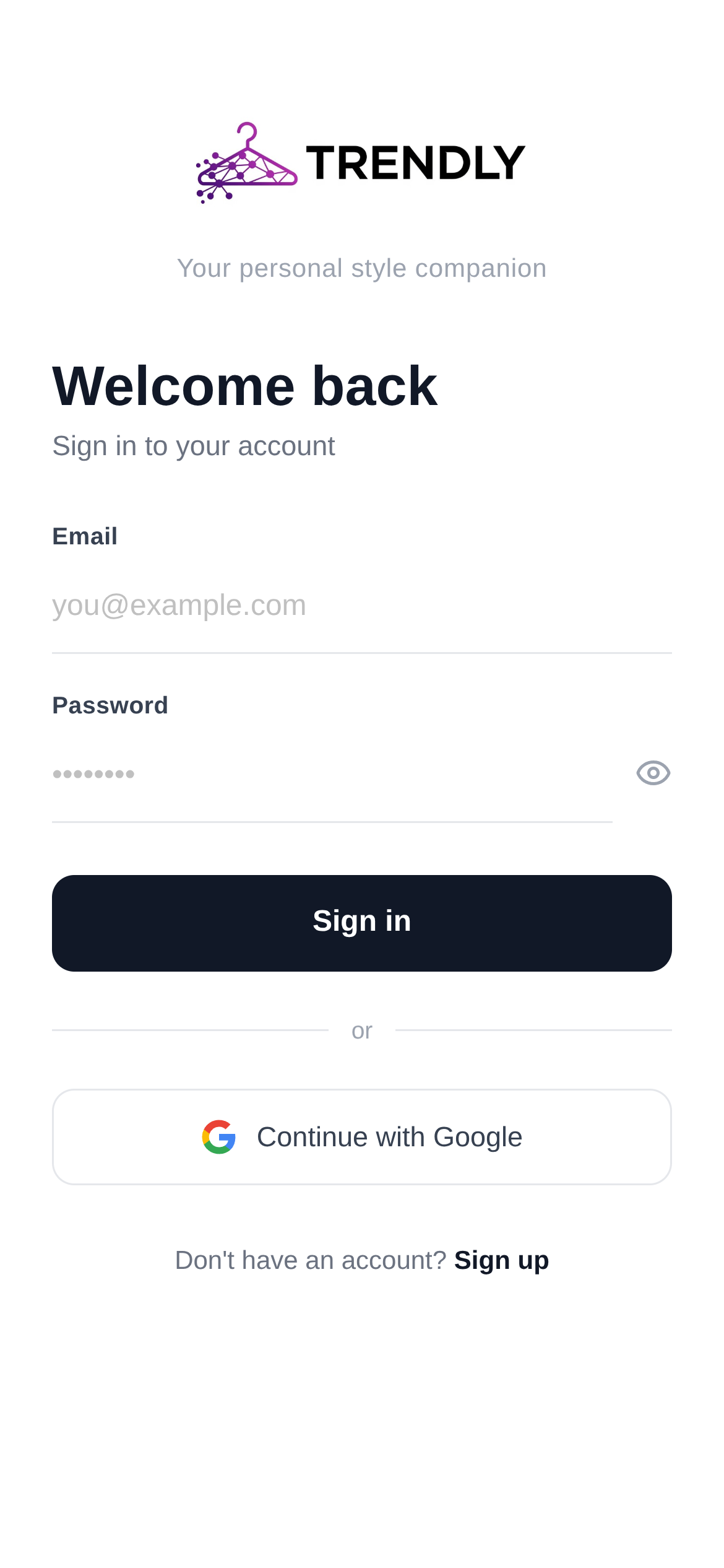 Sign Up screenshot